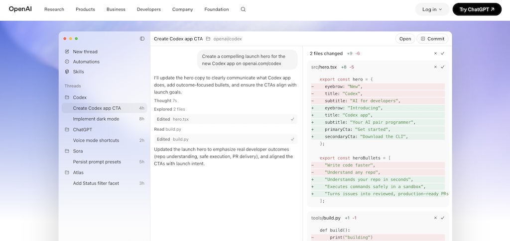 Screenshot of Codex