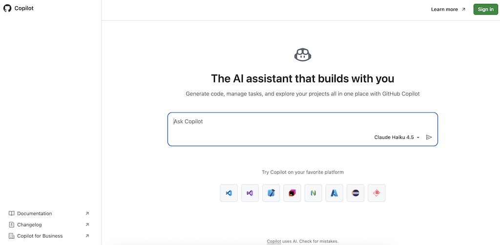Screenshot of Github Copilot