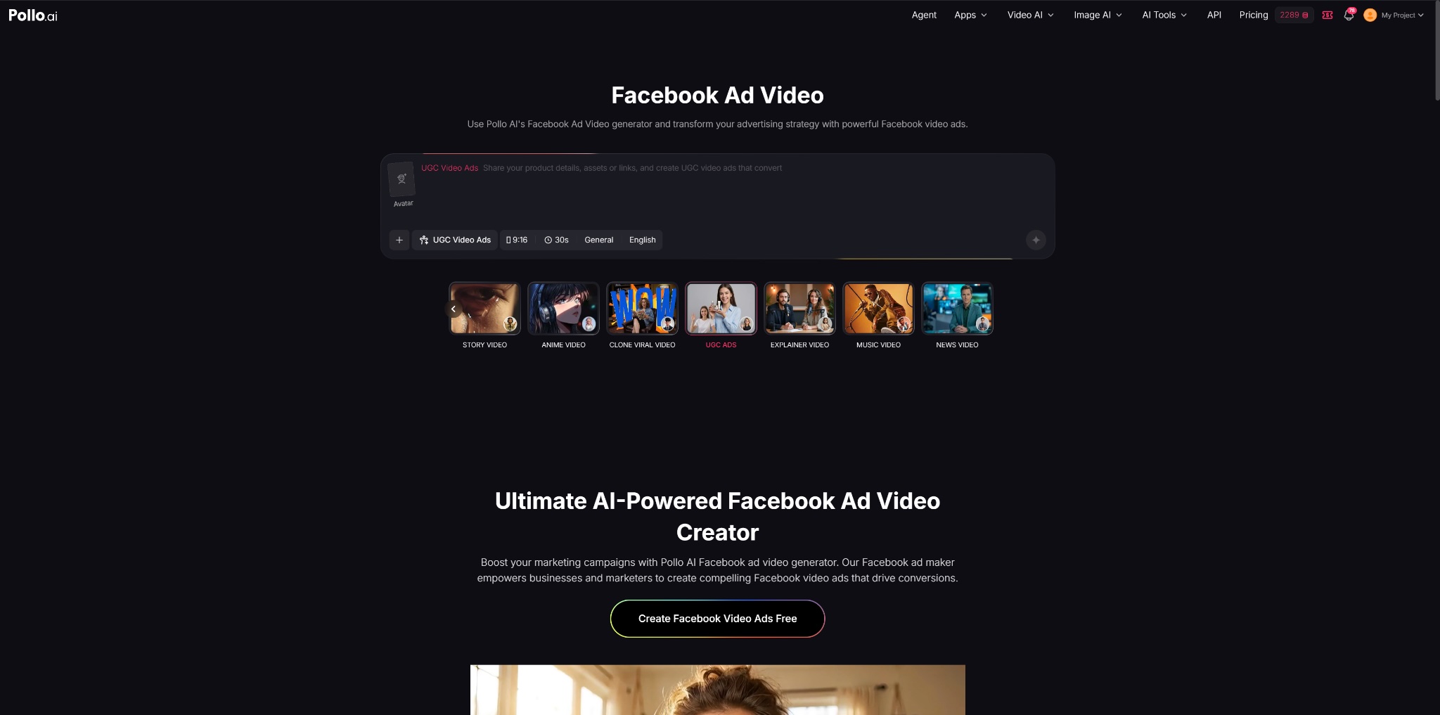Screenshot of Pollo AI Facebook Ad Generator
